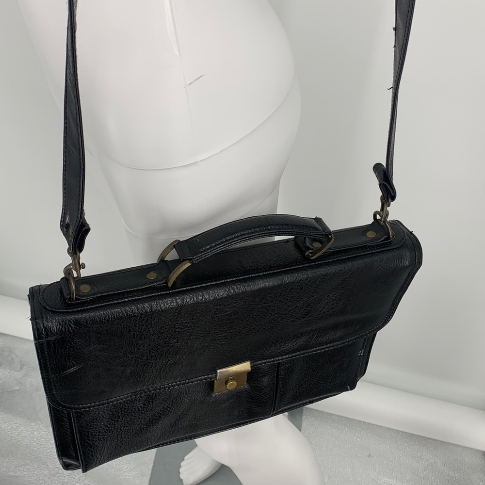 VINTAGE Elegant unisex Black work ofc briefcase Shoulder crossbody Bag w key 🔑 - Picture 5 of 17